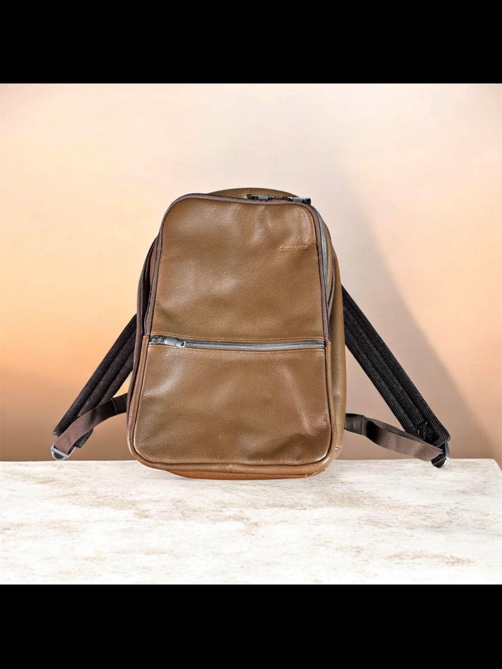 Samsonite Brown Leather Backpack with Front Zip Pocket